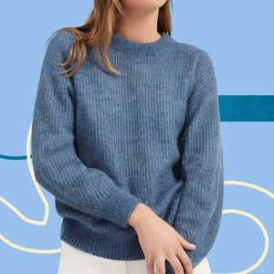 Everlane Alpaca Blend Indigo Blue Pullover Sweater XS Ribbed Knit Crew X-Small
